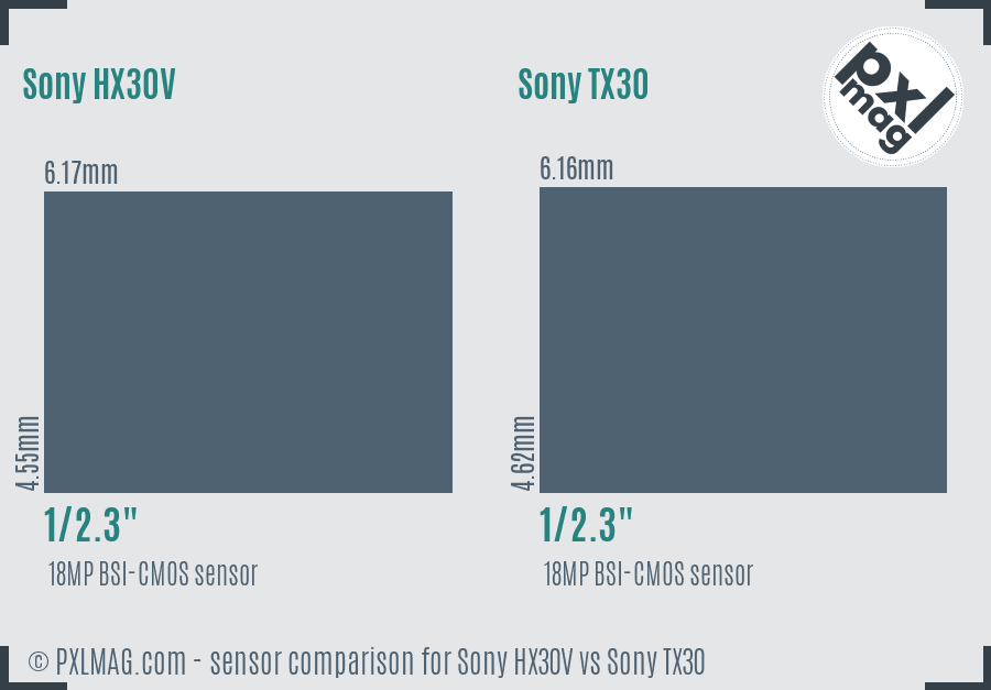 Sony HX30V vs Sony TX30 sensor size comparison