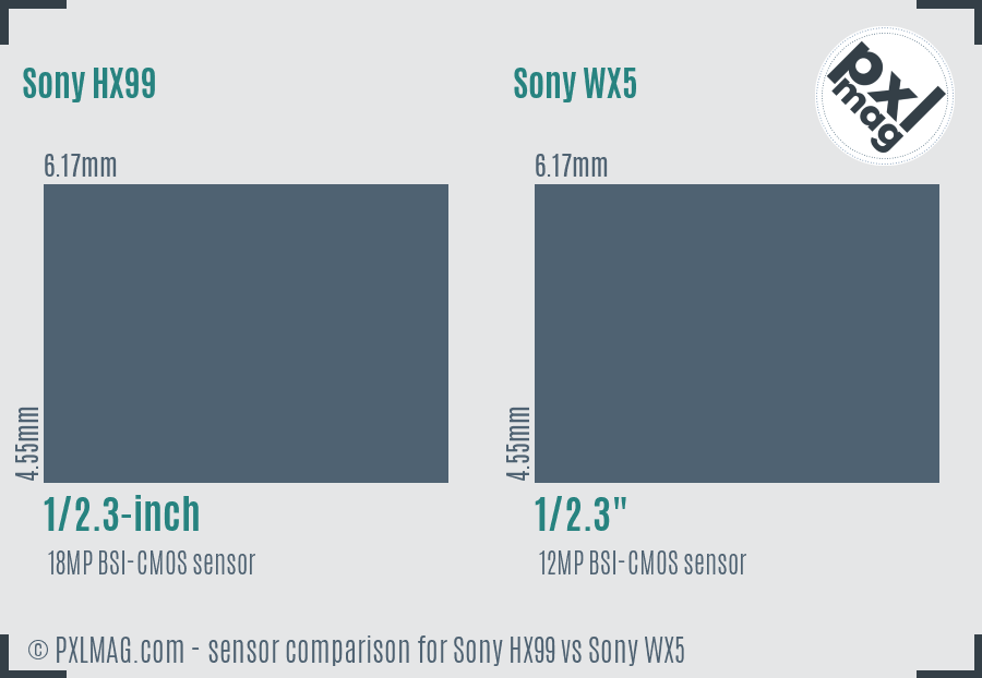 Sony HX99 vs Sony WX5 sensor size comparison