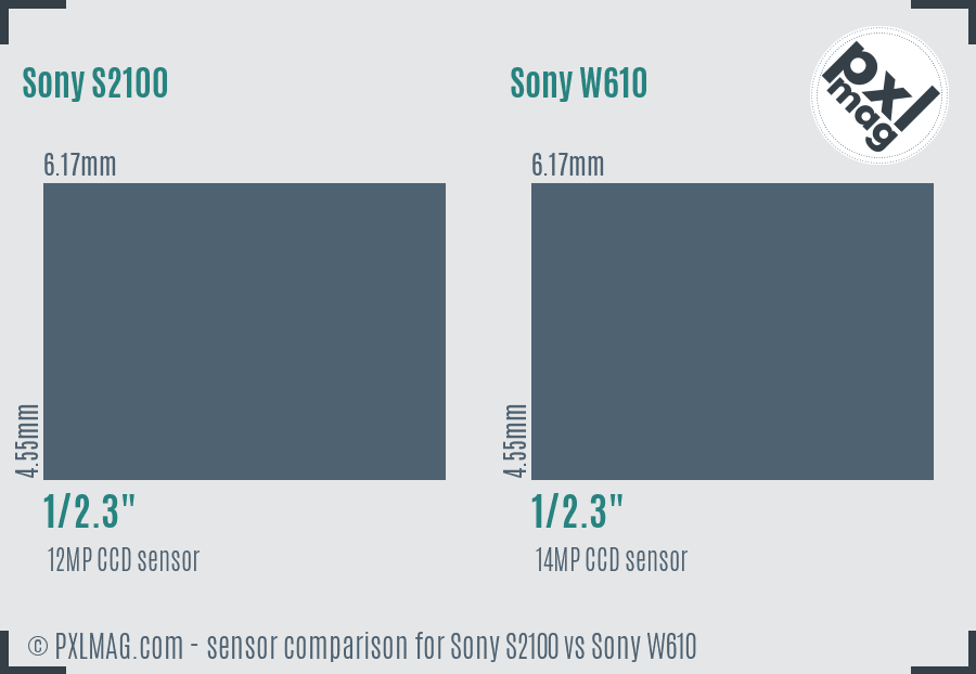 Sony S2100 vs Sony W610 sensor size comparison
