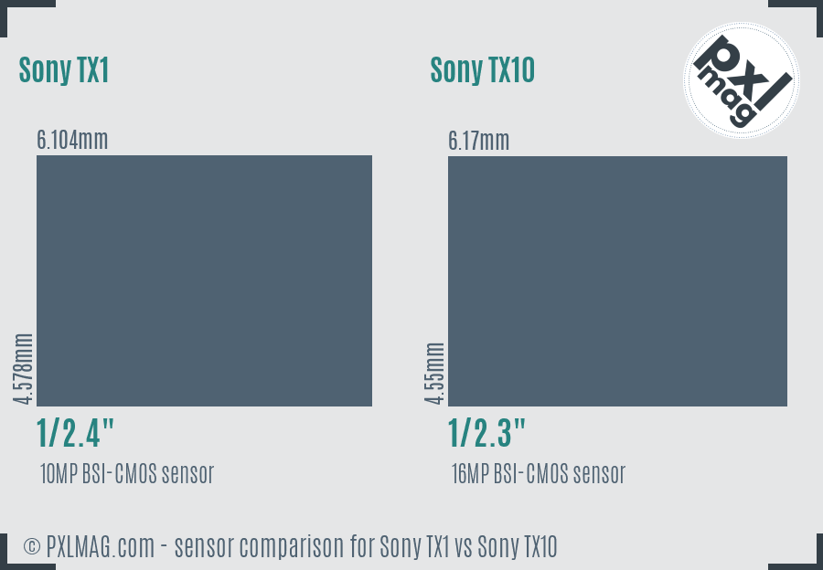 Sony TX1 vs Sony TX10 sensor size comparison