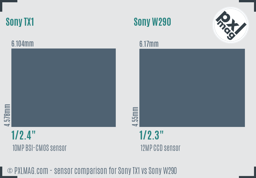 Sony TX1 vs Sony W290 sensor size comparison