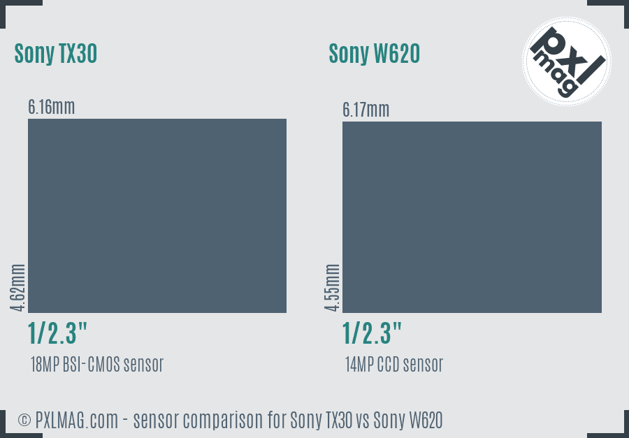 Sony TX30 vs Sony W620 sensor size comparison