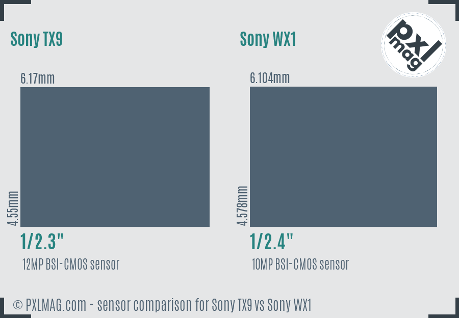 Sony TX9 vs Sony WX1 sensor size comparison