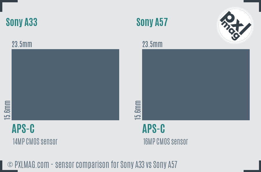 Sony A33 vs Sony A57 sensor size comparison