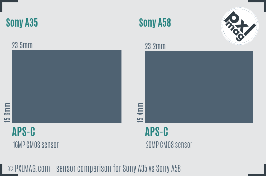 Sony A35 vs Sony A58 sensor size comparison