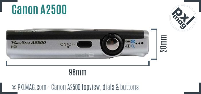 Canon PowerShot A2500 topview buttons dials