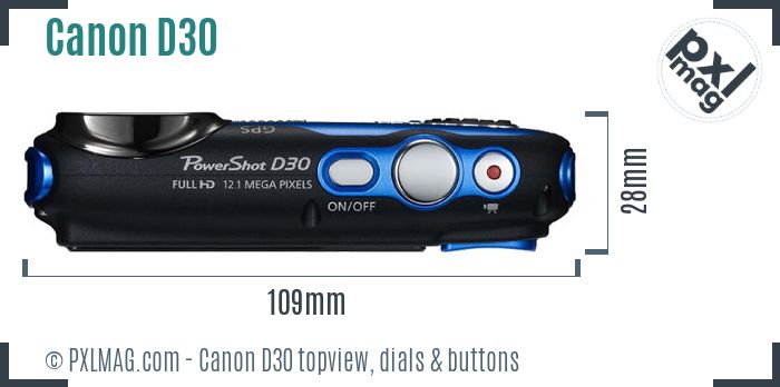 Canon PowerShot D30 topview buttons dials