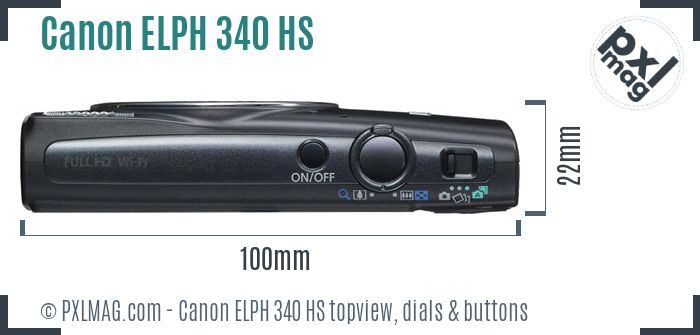 Canon PowerShot ELPH 340 HS topview buttons dials