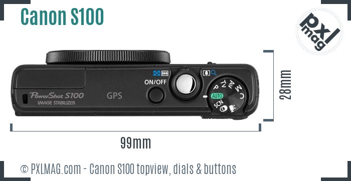 Canon PowerShot S100 topview buttons dials