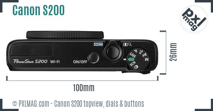 Canon PowerShot S200 topview buttons dials