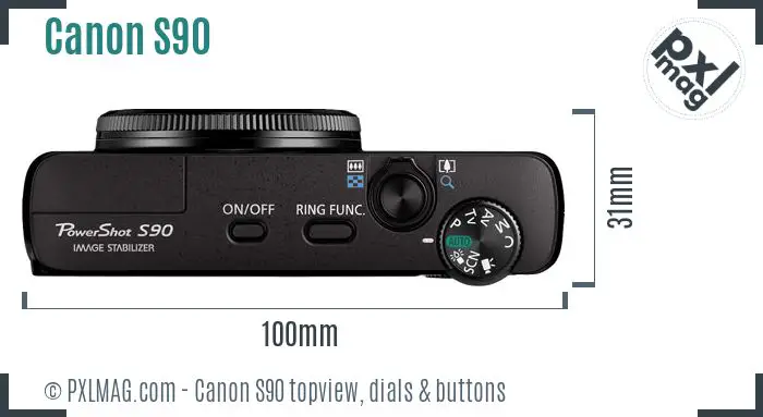 Canon PowerShot S90 topview buttons dials