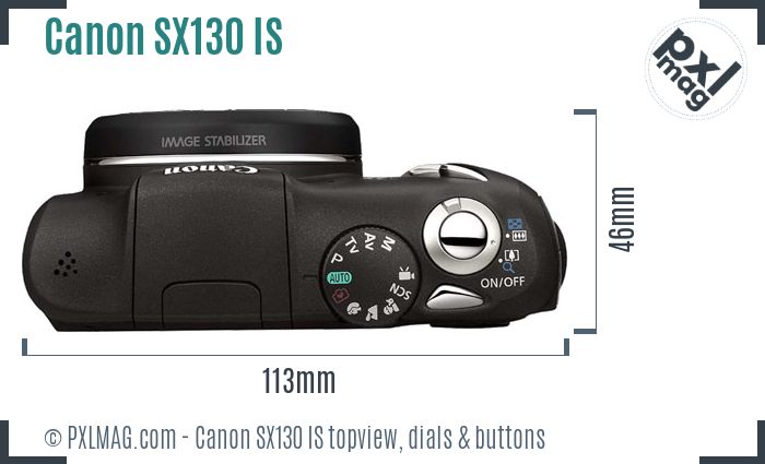 Canon PowerShot SX130 IS topview buttons dials