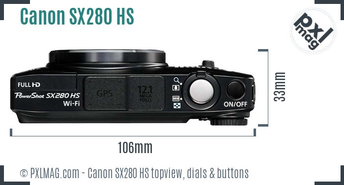 Canon PowerShot SX280 HS topview buttons dials