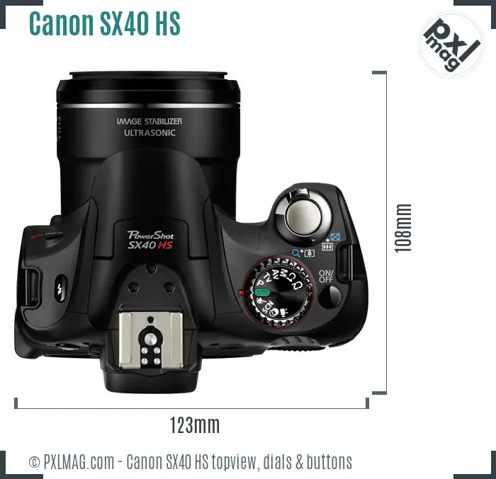 Canon PowerShot SX40 HS topview buttons dials