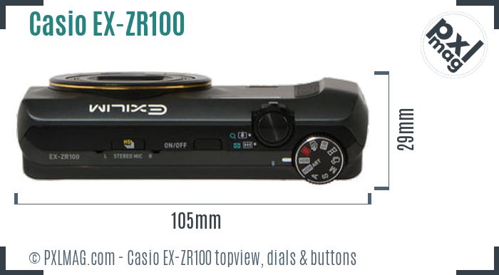 Casio Exilim EX-ZR100 topview buttons dials
