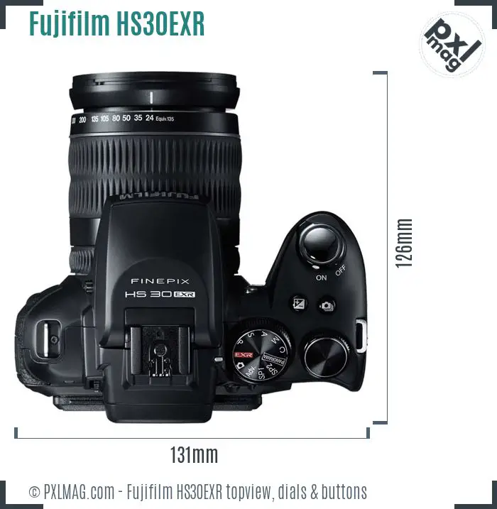 Fujifilm FinePix HS30EXR topview buttons dials