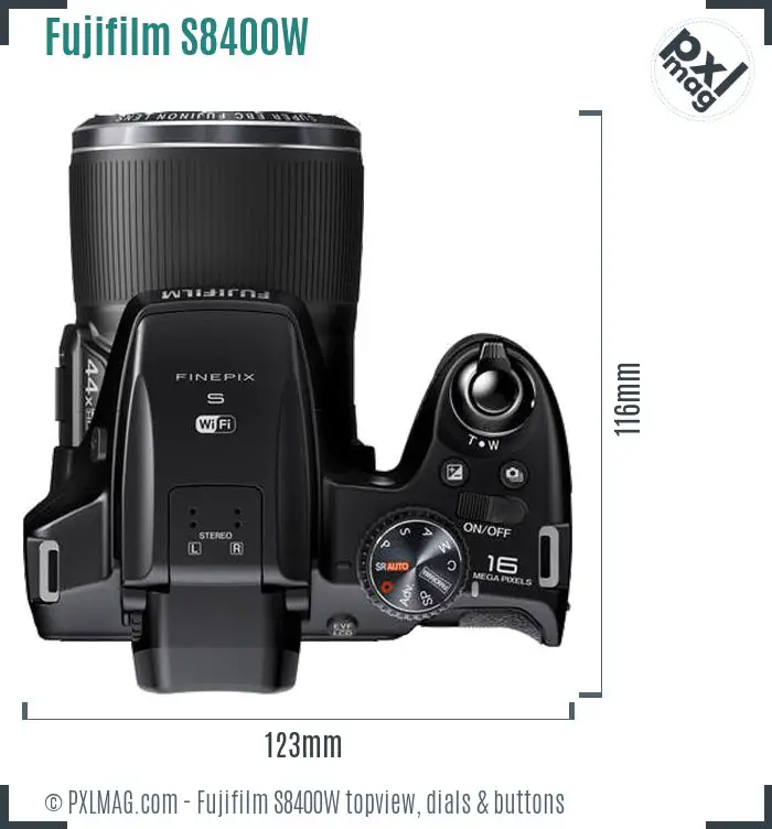 Fujifilm FinePix S8400W topview buttons dials