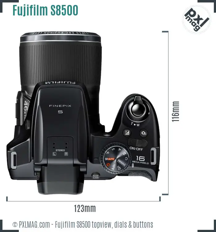 Fujifilm FinePix S8500 topview buttons dials