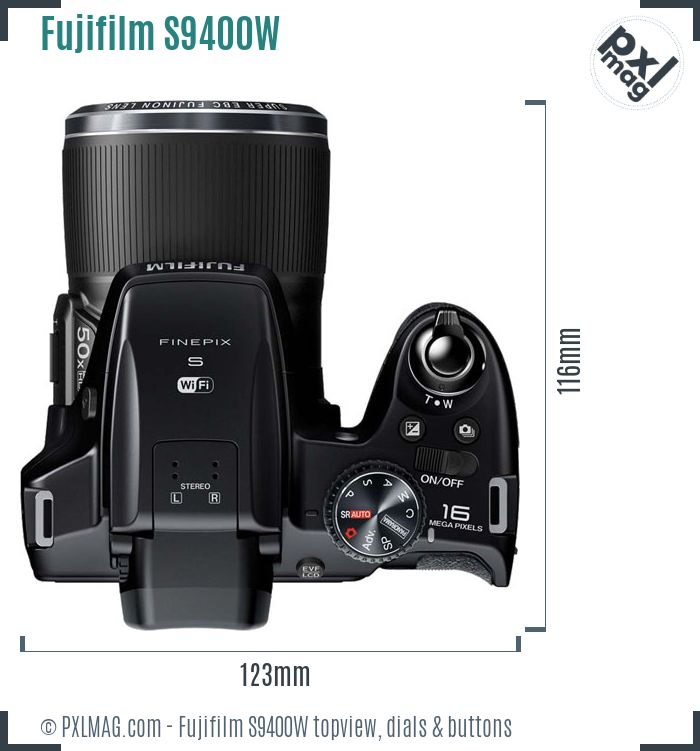 Fujifilm FinePix S9400W topview buttons dials