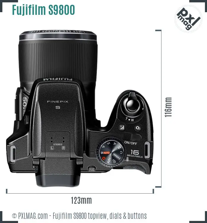 Fujifilm S9800 topview buttons dials