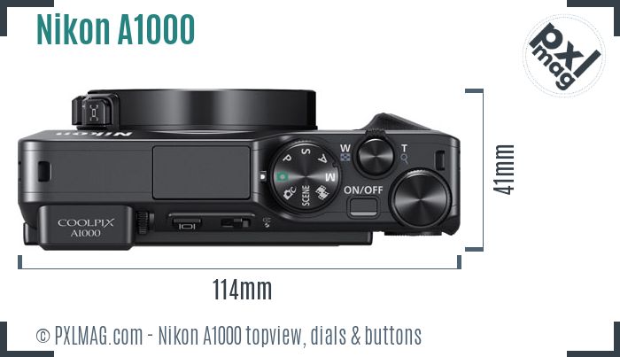 Nikon Coolpix A1000 topview buttons dials