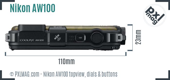 Nikon Coolpix AW100 topview buttons dials