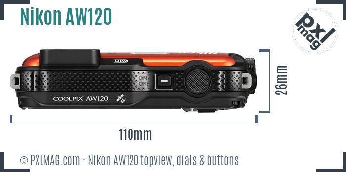 Nikon Coolpix AW120 topview buttons dials
