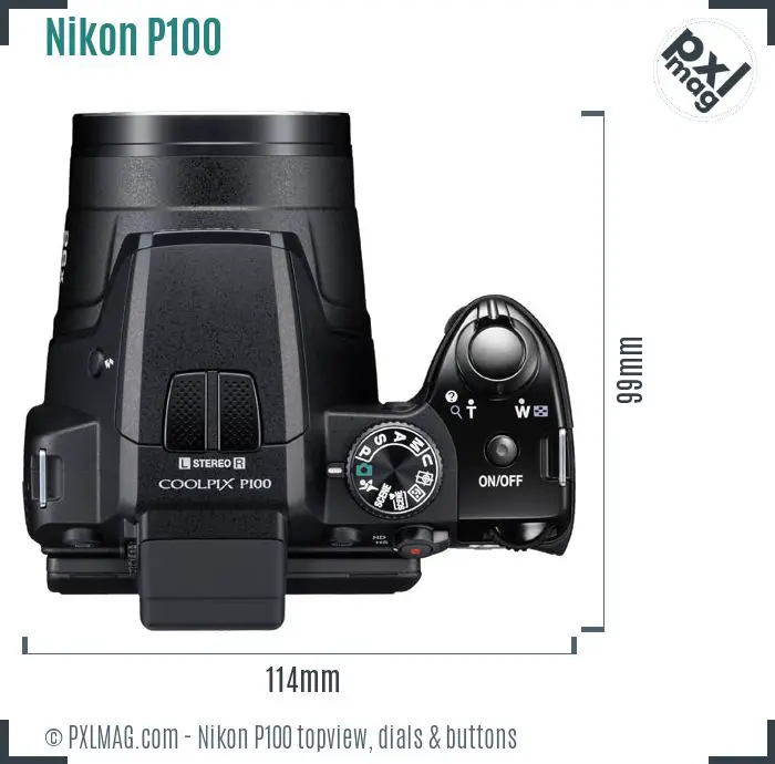 Nikon Coolpix P100 topview buttons dials