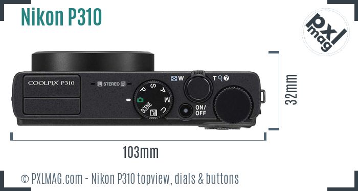 Nikon Coolpix P310 topview buttons dials