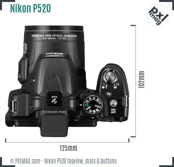 Nikon Coolpix P520 topview buttons dials