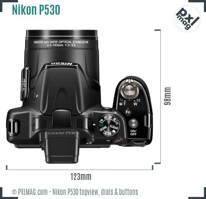 Nikon Coolpix P530 topview buttons dials
