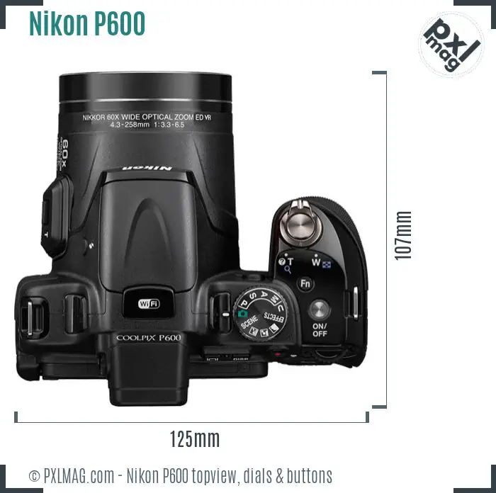 Nikon Coolpix P600 topview buttons dials