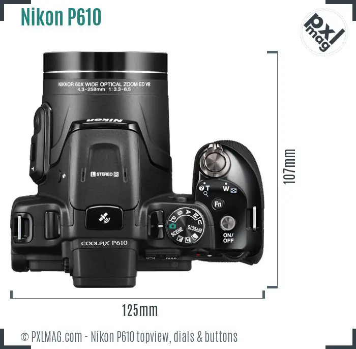 Nikon Coolpix P610 topview buttons dials
