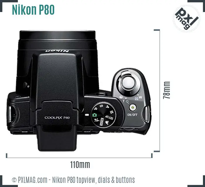 Nikon Coolpix P80 topview buttons dials