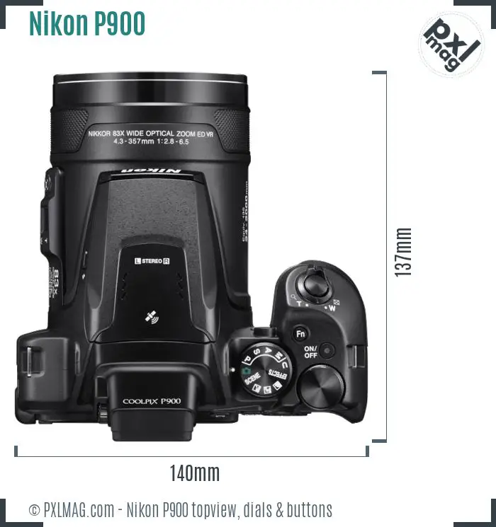 Nikon Coolpix P900 topview buttons dials