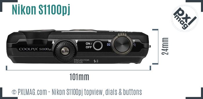 Nikon Coolpix S1100pj topview buttons dials