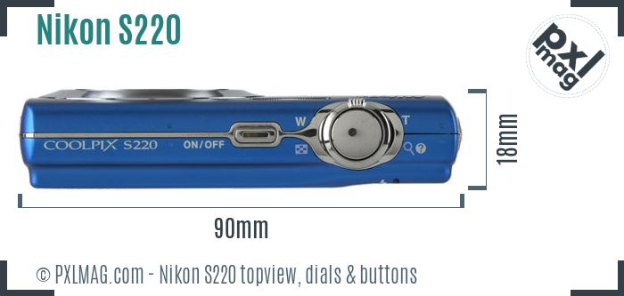 Nikon Coolpix S220 topview buttons dials