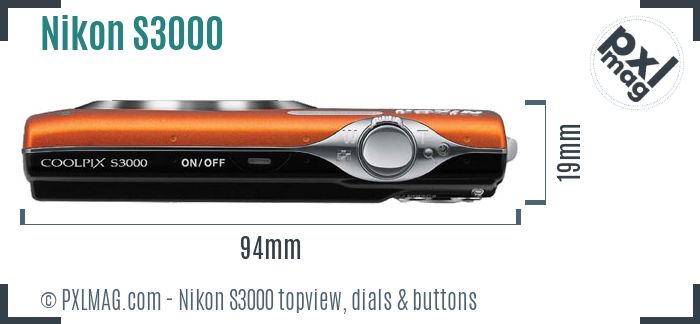 Nikon Coolpix S3000 topview buttons dials