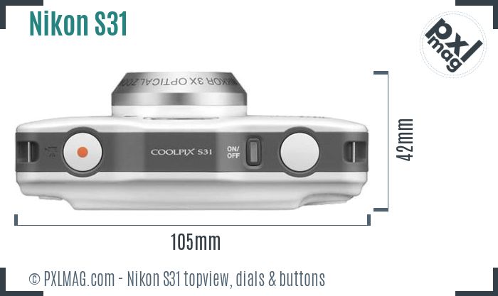 Nikon Coolpix S31 topview buttons dials
