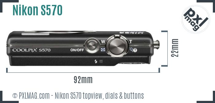 Nikon Coolpix S570 topview buttons dials