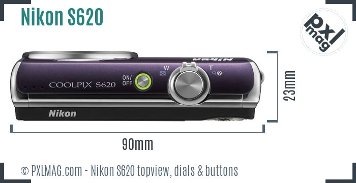 Nikon Coolpix S620 topview buttons dials
