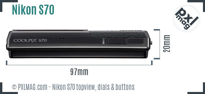 Nikon Coolpix S70 topview buttons dials