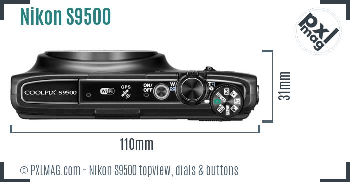 Nikon Coolpix S9500 topview buttons dials