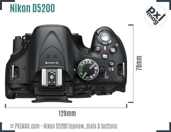Nikon D5200 topview buttons dials