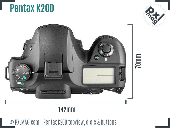 Pentax K20D topview buttons dials