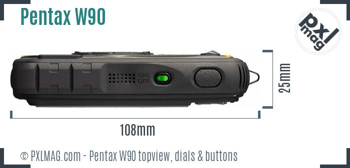 Pentax Optio W90 topview buttons dials