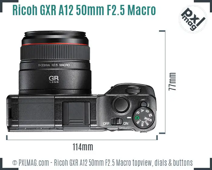 Ricoh GXR A12 50mm F2.5 Macro topview buttons dials