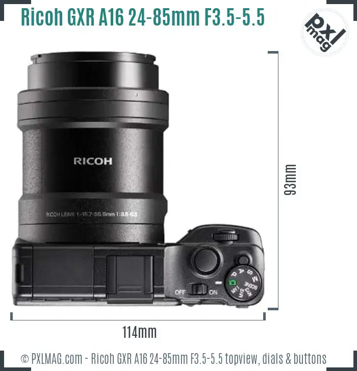 Ricoh GXR A16 24-85mm F3.5-5.5 topview buttons dials