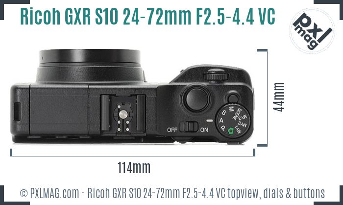 Ricoh GXR S10 24-72mm F2.5-4.4 VC topview buttons dials