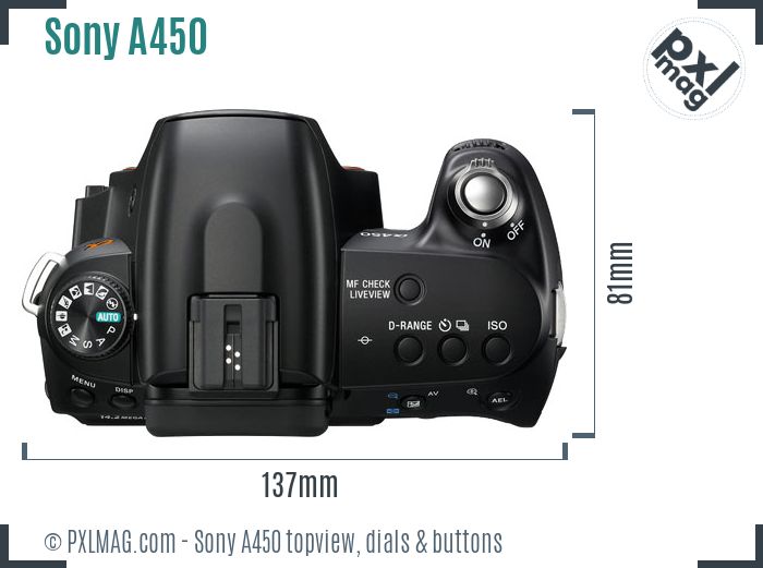 Sony Alpha DSLR-A450 topview buttons dials